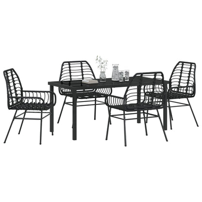 5-Delige Tuin Eetset Zwart Poly Rattan