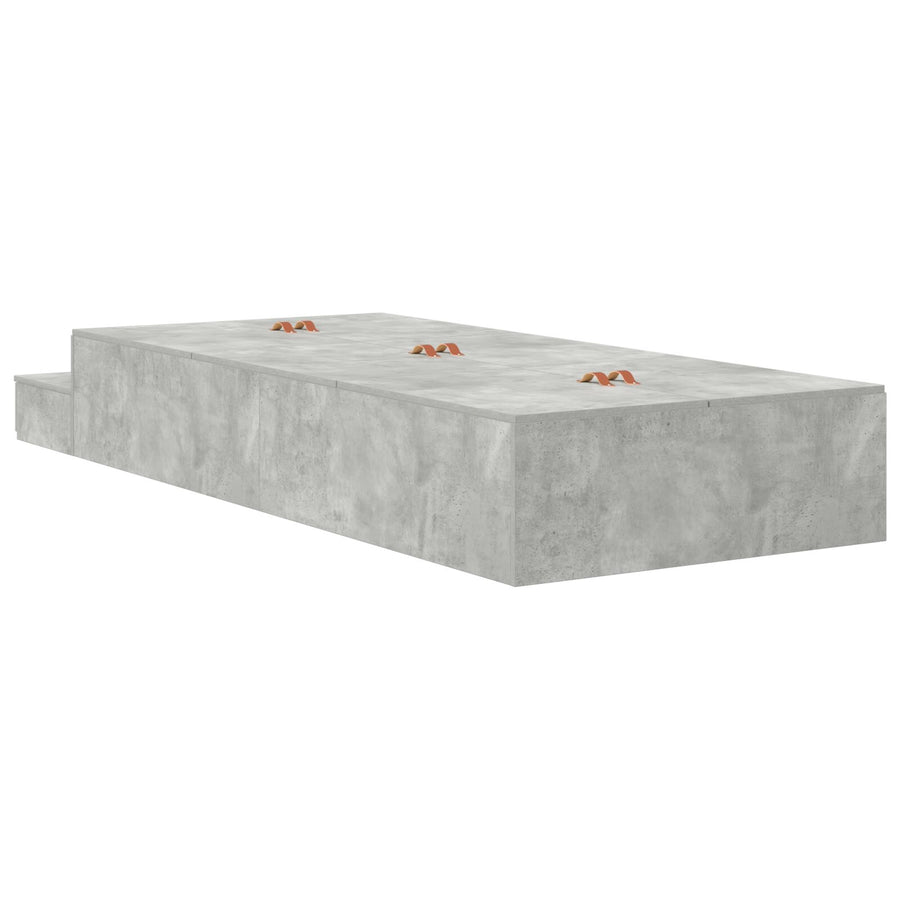 Opbergbedframe Beton Grijs Bewerkt Hout 236.5 X 100 X 31.5 Cm Artisanaal Eiken