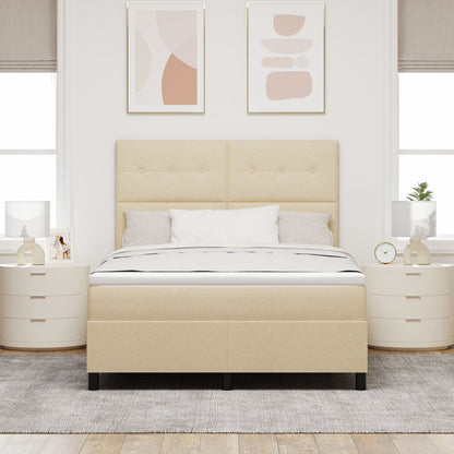Boxspringbed Met Matras Stof Crème 140 x 190 cm Knop gestoffeerd