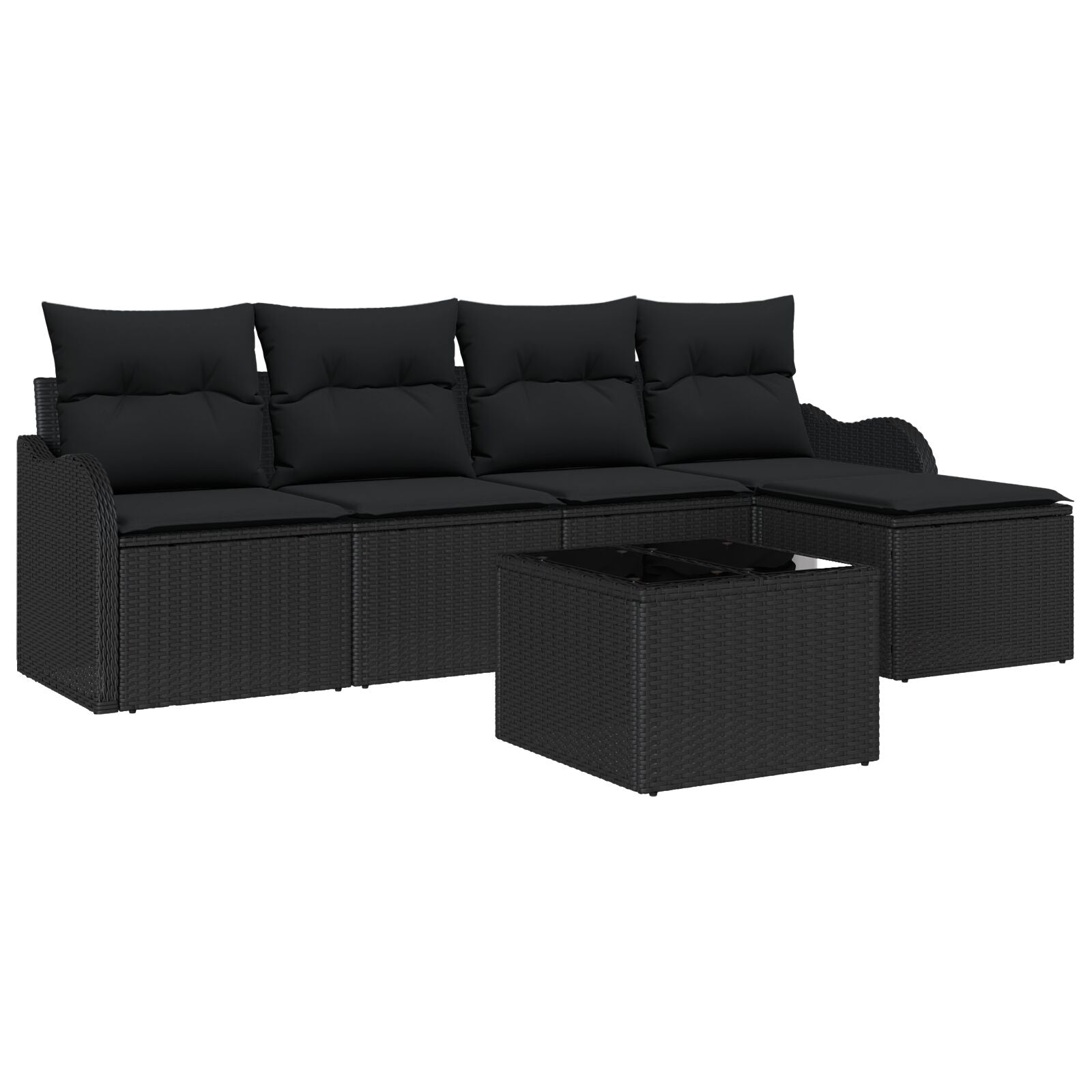 6-delige tuinsofa set met kussens beige poly riet, vidaXL 2-zits tuinsofa met kussens zwart poly riet