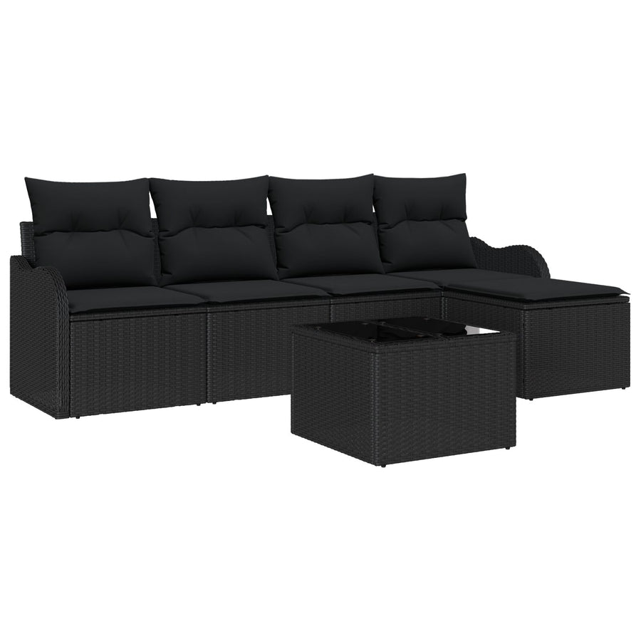 6-delige tuinsofa set met kussens beige poly riet, vidaXL 2-zits tuinsofa met kussens zwart poly riet