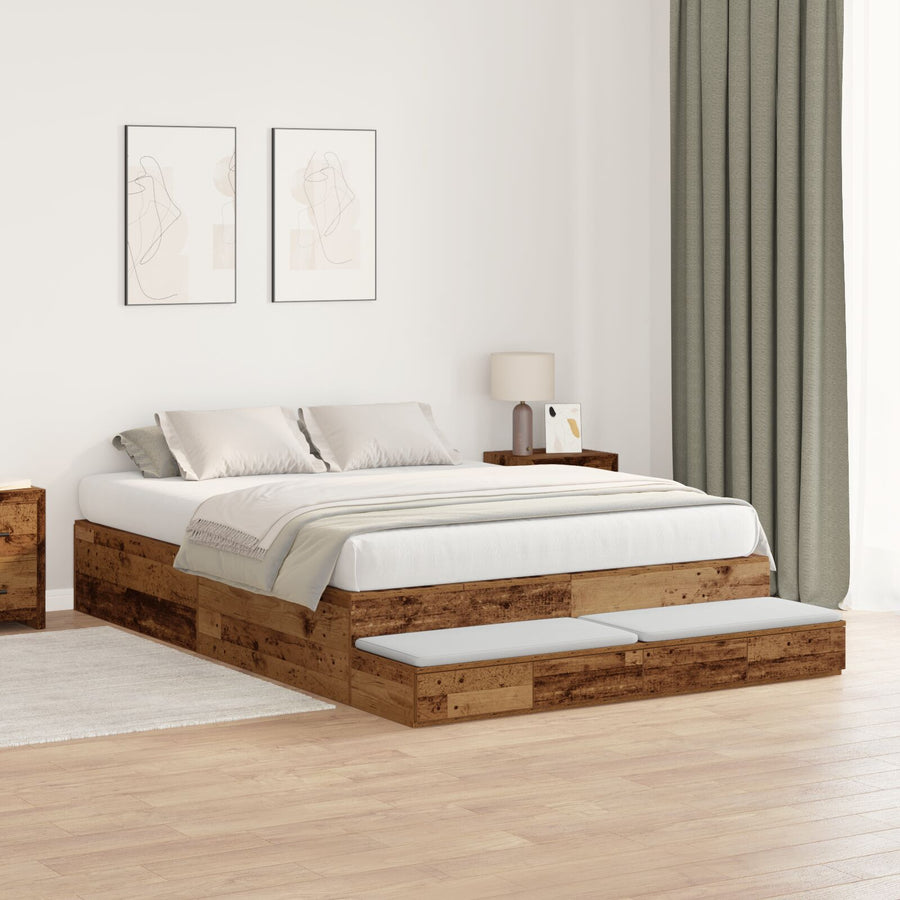 Opslagbedframe Bruin Gestructureerd Hout 135,5 X 190 X 31,5 Cm Artisanaal Eiken