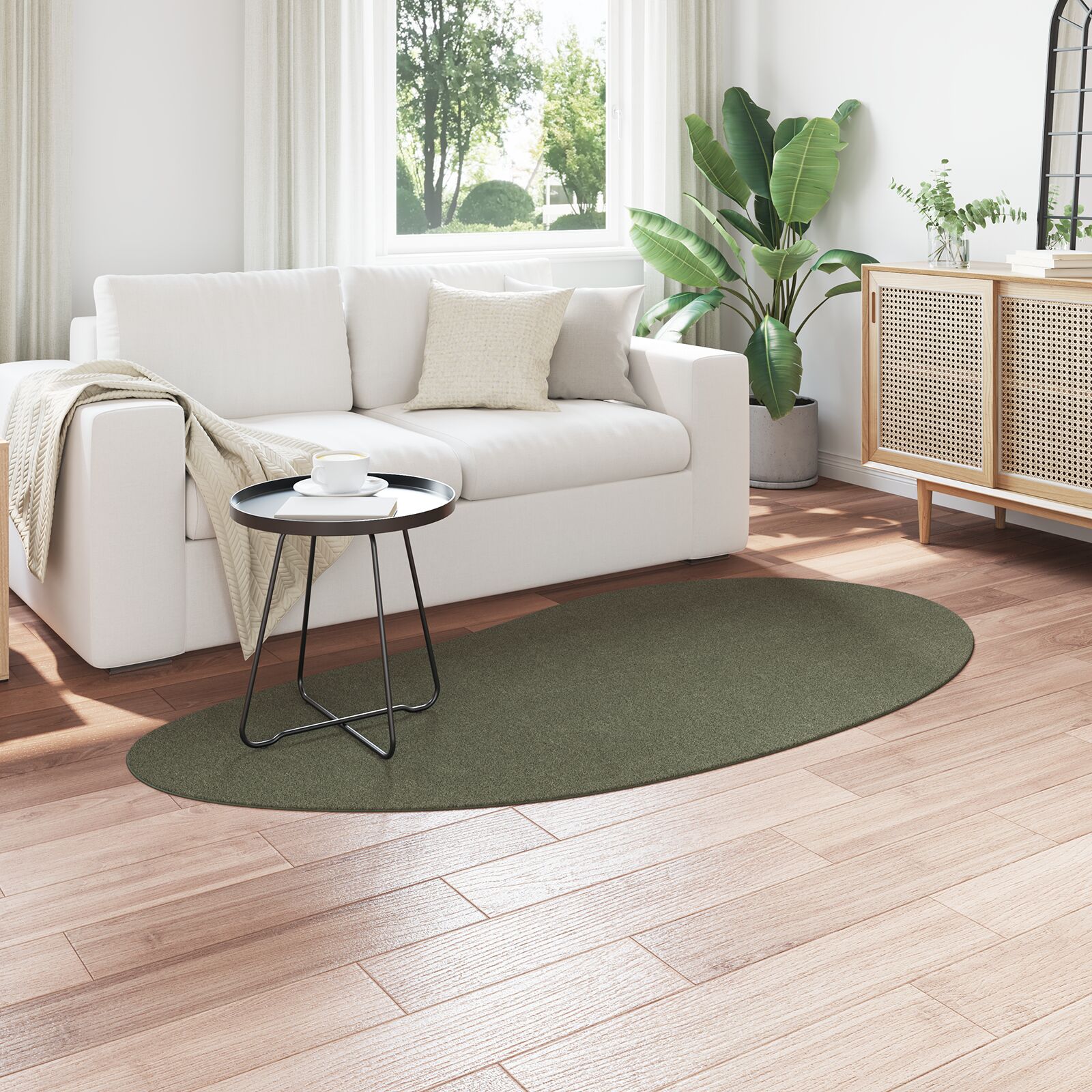 Vloerkleed Polyester Antislip Bosgroen 100 x 200 cm Oval-Raindrop