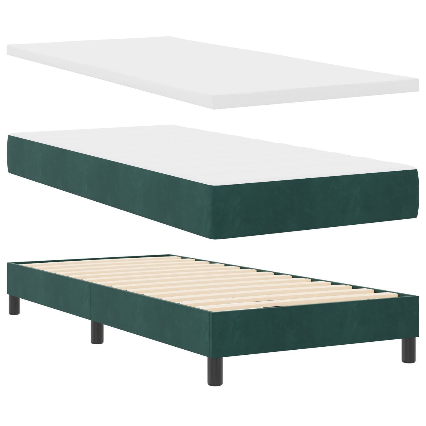 Boxspring Bed Met Matras Donkergroen Eenpersoons Fluweel Blauw
