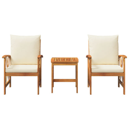 3-Delig Tuin Lounge Set Met Kussens Van Massief Acaciahout 2x stoel + tafel Crème Wit