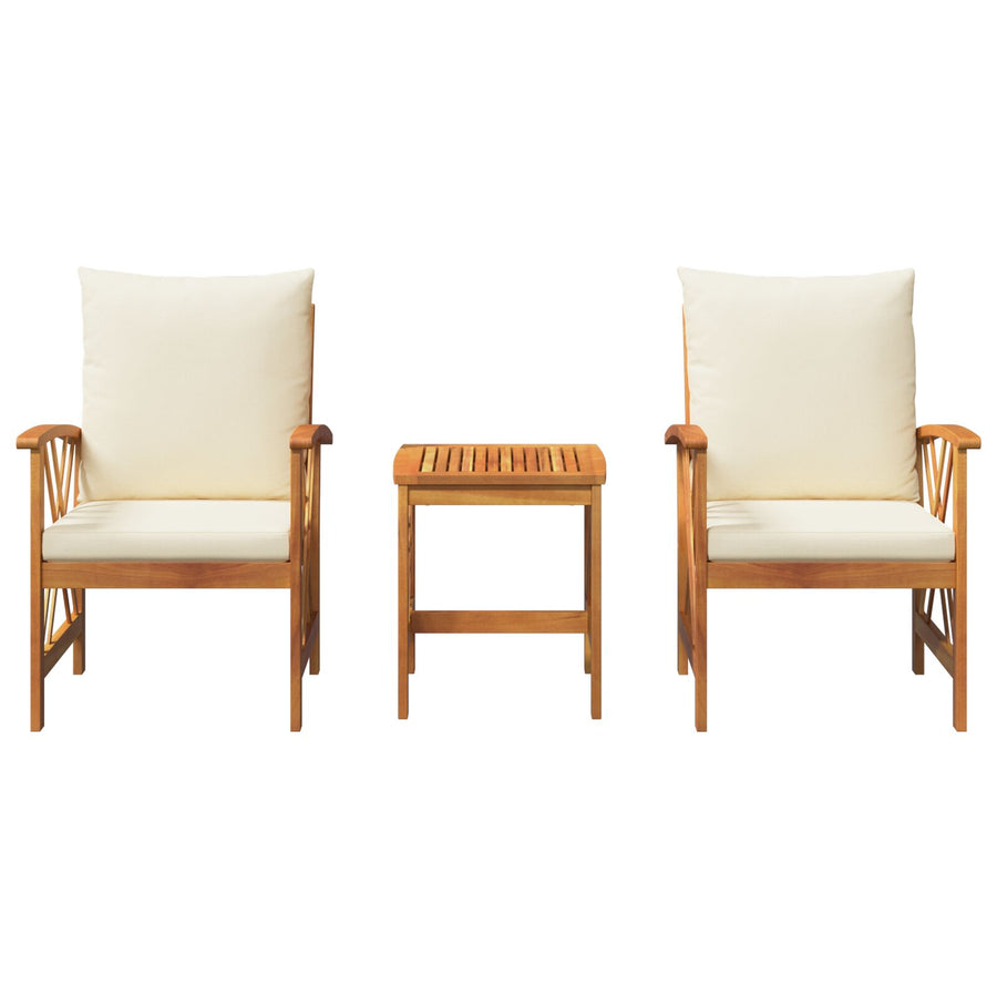 3-Delig Tuin Lounge Set Met Kussens Van Massief Acaciahout 2x stoel + tafel Crème Wit