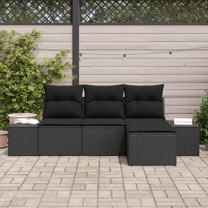 4 Delige Tuin Sofa Set Met Kussens Zwart Poly Rattan