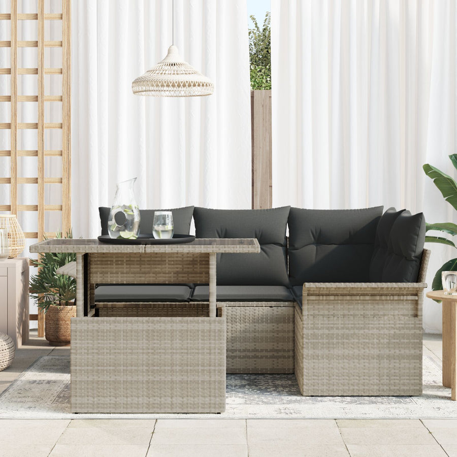 5-Delige Tuin Sofaset Met Kussens Lichtgrijs Poly Rattan