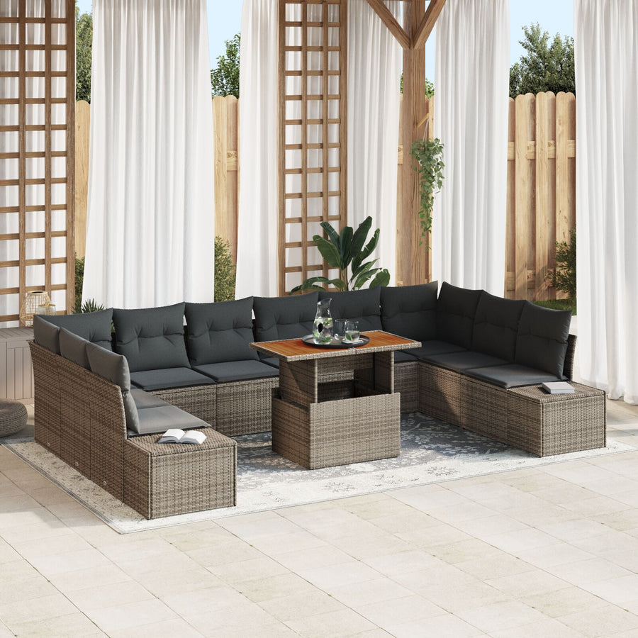 11-Delige Tuin Sofa Set Met Kussens Grijs Poly Rattan