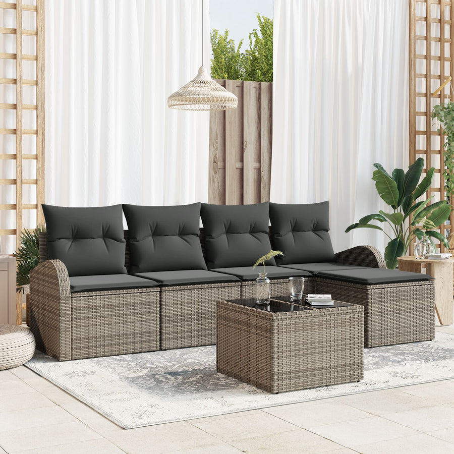5-Delige Tuin Sofa Set Met Kussens Zwart Poly Rattan