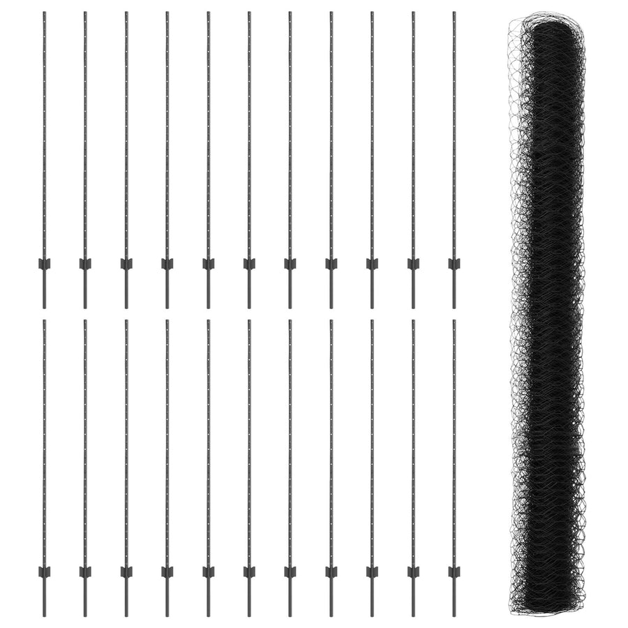 Hek Posten 22 Stuks U-Channel Grijs 160 Cm Staal,  Hexagonaal Hek Grijs 1,6X50 M Staal
