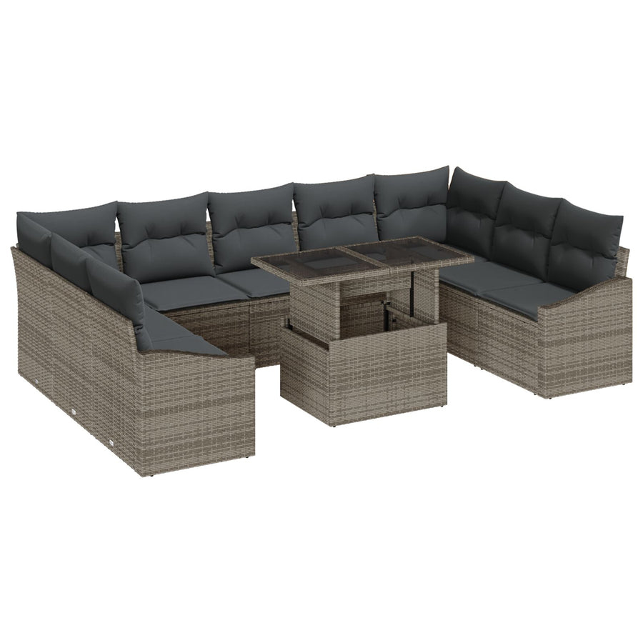 10-Delige Tuin Sofa Set Met Kussens Grijs Poly Rieten