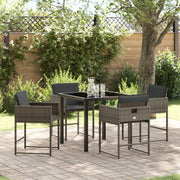 Garden dining set with cushion 5 pcs Grey poly rattan