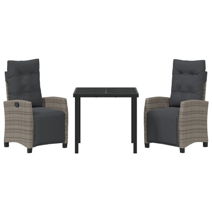3-Delige Tuin Eet Set Grijs Poly Rattan