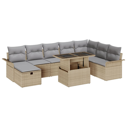9-Delige Tuin Sofa Set Met Kussens Beige Poly Rattan