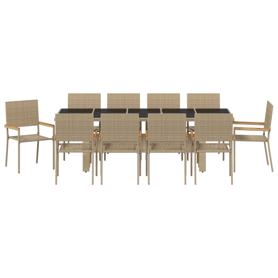 11-Delige Tuin Eetset Beige Poly Rattan Wit