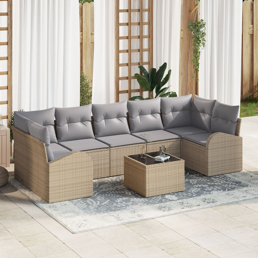 8-Delige Tuinset Met Kussens Beige Poly Rattan