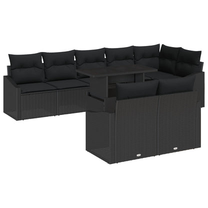 9-Delige Tuin Sofa Set Met Kussens Zwart Poly Rattan