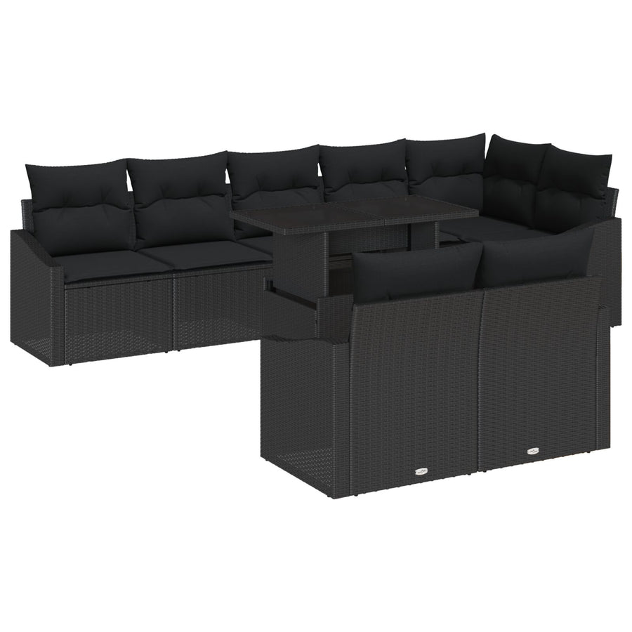 9-Delige Tuin Sofa Set Met Kussens Zwart Poly Rattan