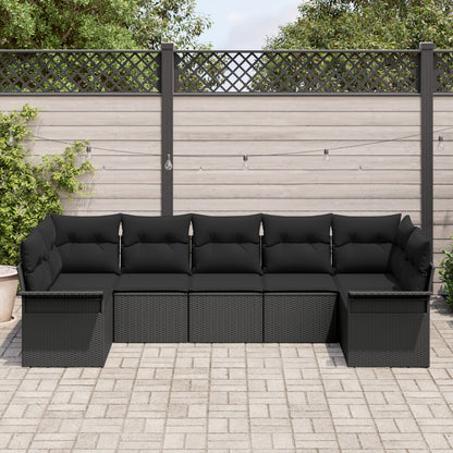 7-Delige Tuinbankset Met Kussens Zwart Poly Rattan