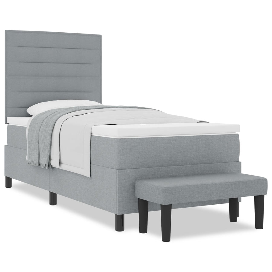 Boxspringbed Met Matras & Bank Stof Lichtgrijs 80 x 200 cm Lijnen ontwerp