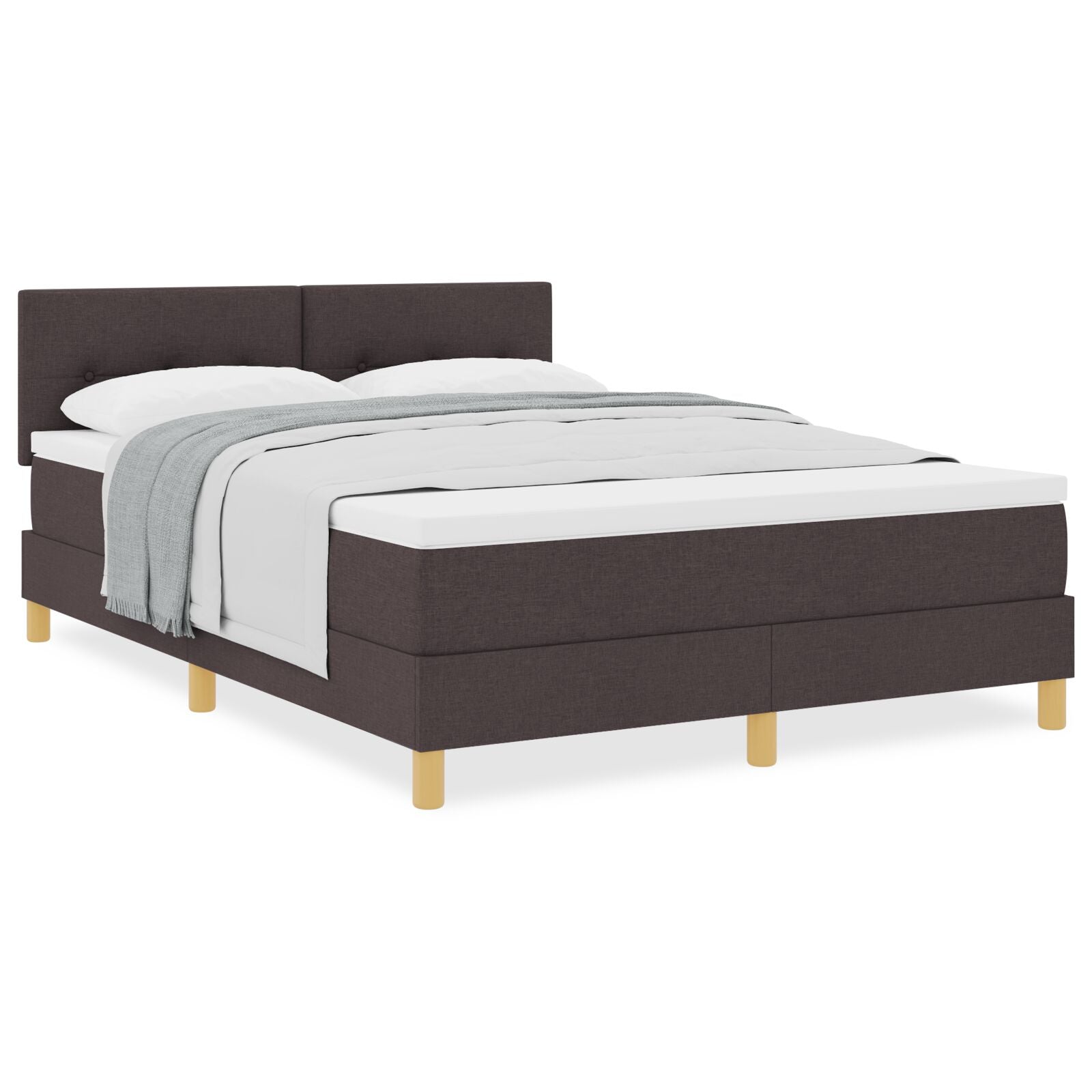 Boxspringbed Met Matras Stof Donkerbruin 140 x 200 cm Knoop-geplooid
