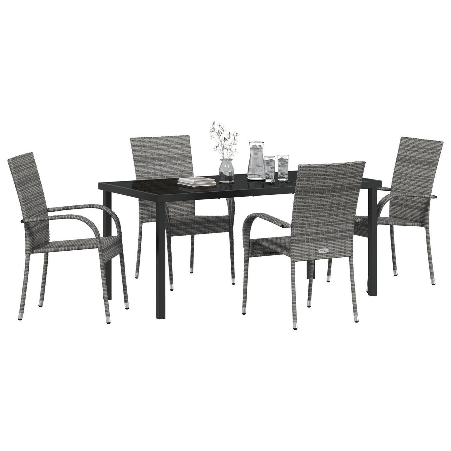 5-Delige Tuin Eetset Grijs Poly Rattan