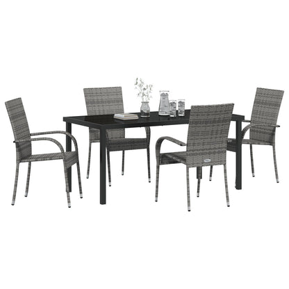 5-Delige Tuin Eetset Grijs Poly Rattan