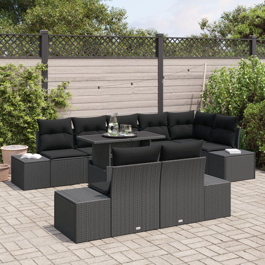 Tuin Sofa Set Set Van 9 Zwart Riet, Stof Tuin Sofa Set