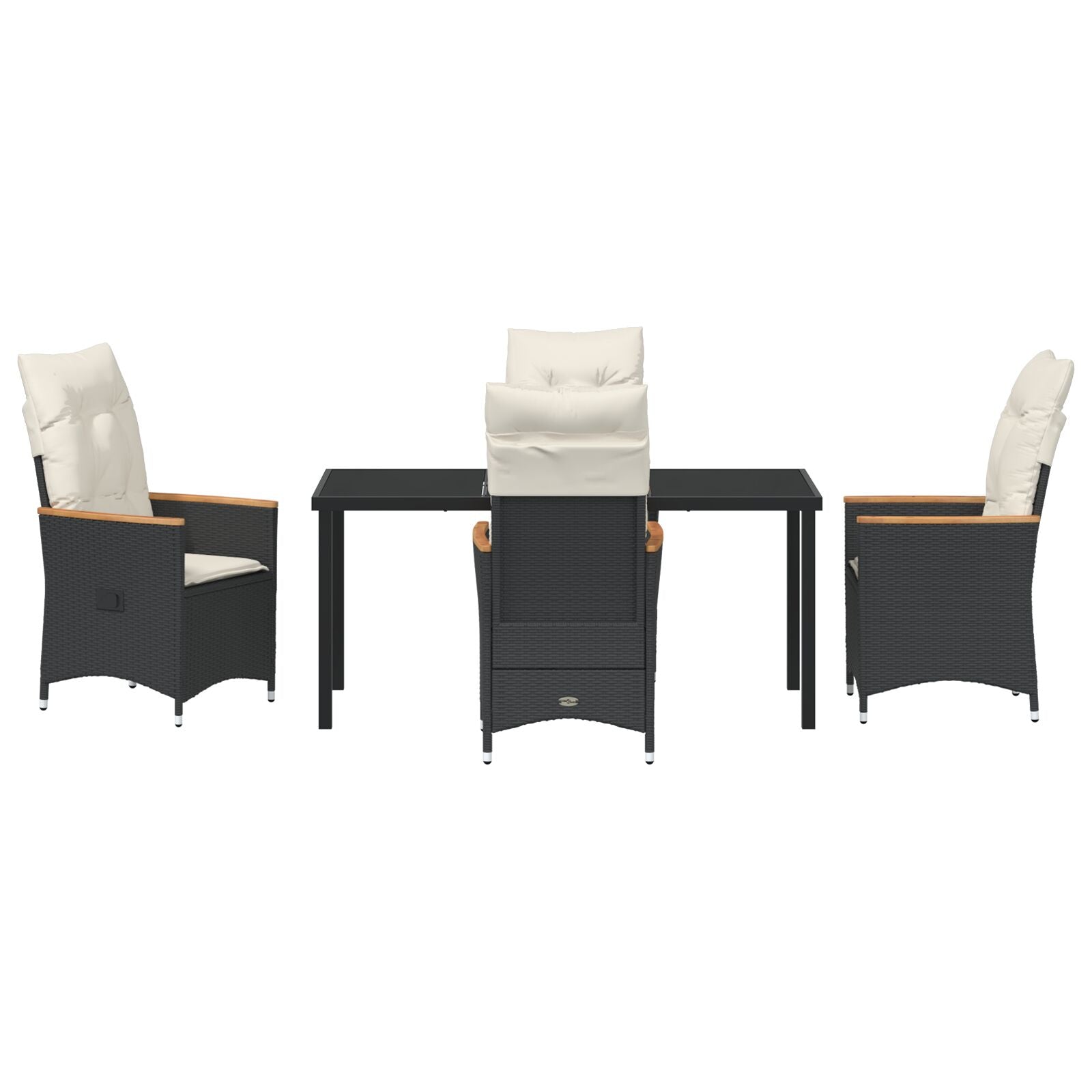 5-Delige Tuin Eettafel Set Met Kussens - Zwart Poly Rattan