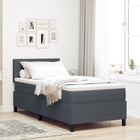 Box Spring Bed Dark Grey and White 90 x 190 cm Cotton Fabric
