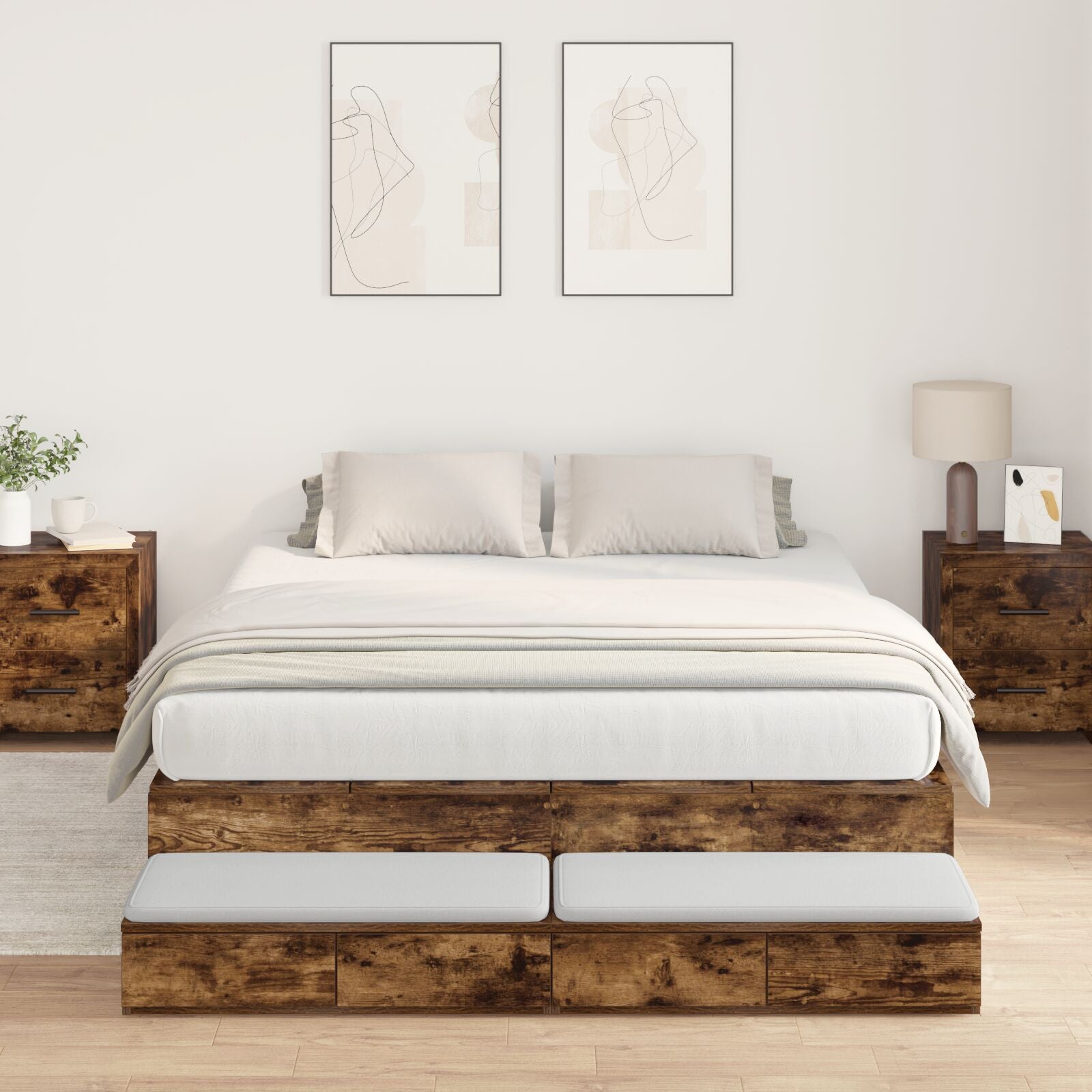 Opbergbedframe Bruin Engineered Hout 135,5 X 190 X 31,5 Cm Artisanaal Eiken