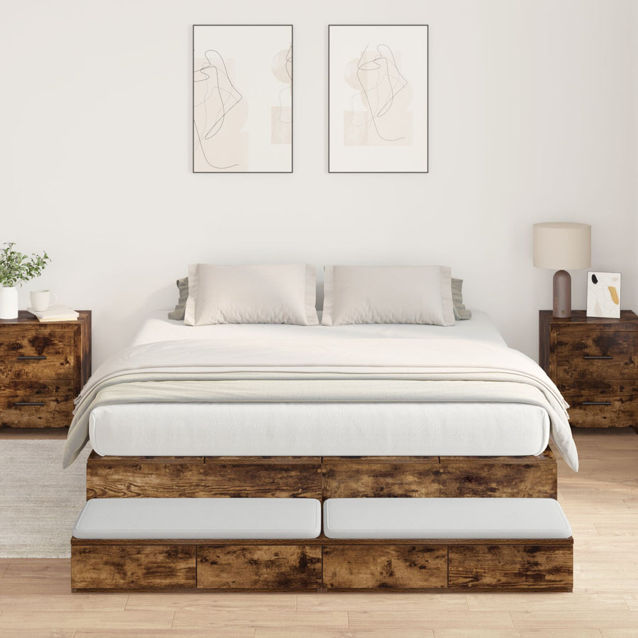 Opbergbedframe Bruin Engineered Hout 135,5 X 190 X 31,5 Cm Artisanaal Eiken