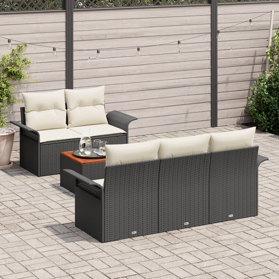 6-Delige Tuin Sofa Set Met Kussens Zwart Poly Rattan Acacia