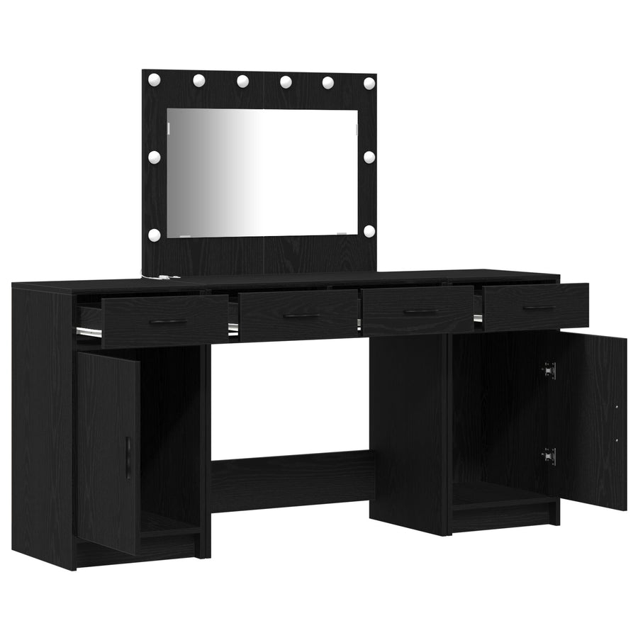 3-Delige Make-Up Tafel Set Met Led - Zwart Geëngineerd Hout