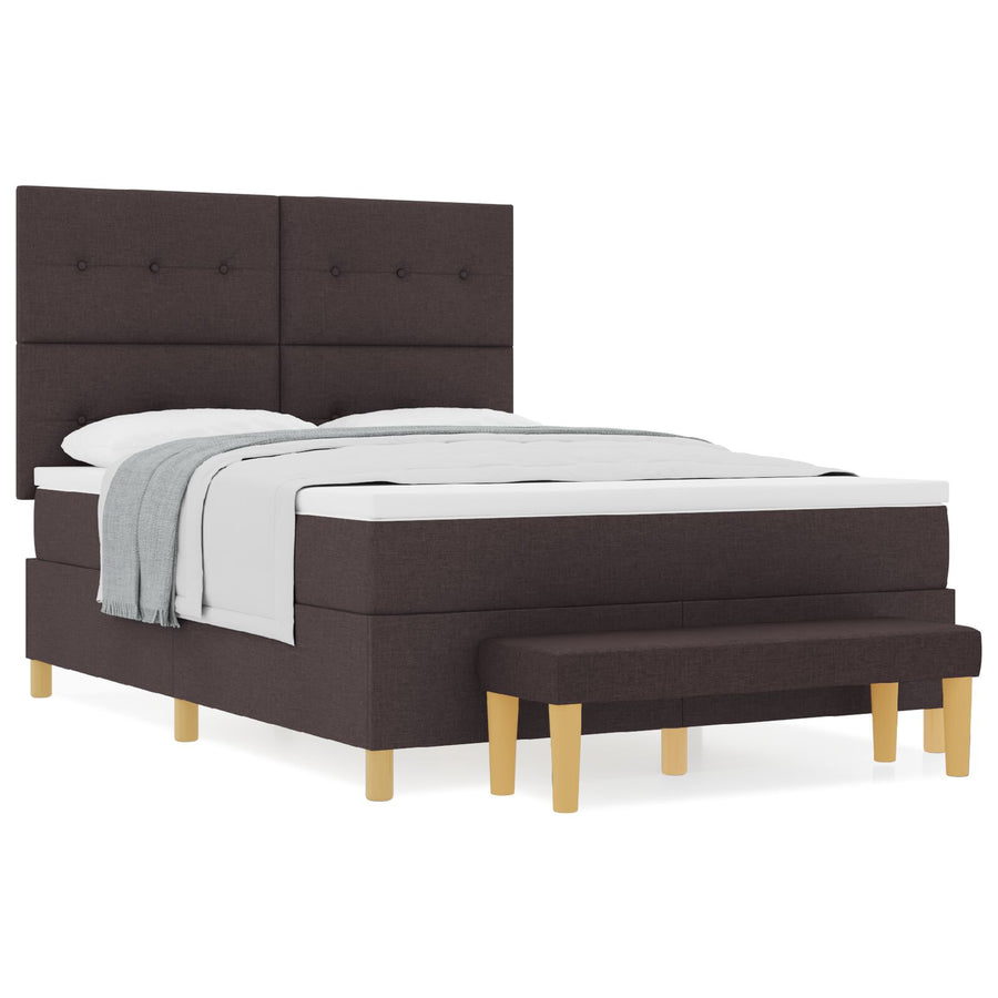 Boxspringbed Met Matras & Bank Stof Donkerbruin 140 x 190 cm Button tufted
