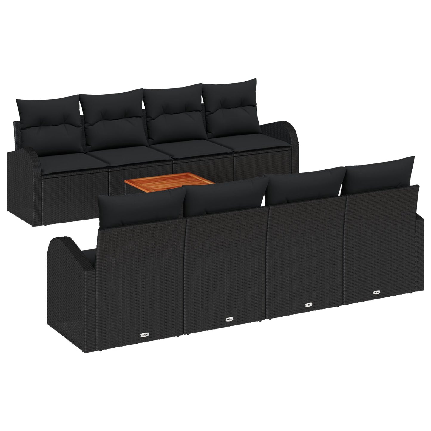 9-Piece Tuin Sofa Set Met Kussens Zwart Poly Rattan Acacia