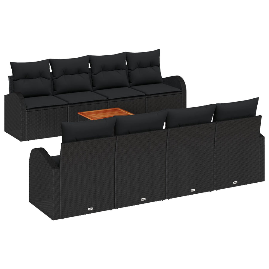 9-Piece Tuin Sofa Set Met Kussens Zwart Poly Rattan Acacia