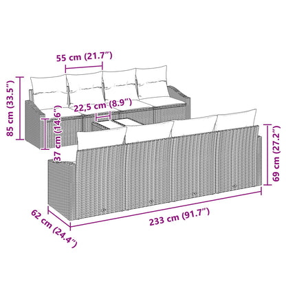 7-Delige Tuin Sofa Set Met Kussens Grijs Poly Rattan Gegalvaniseerd Staal