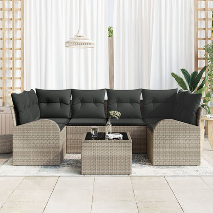 7-Delige Tuinbank Set Met Kussens Lichtgrijs Poly Rattan