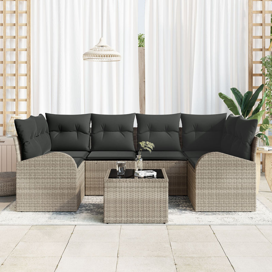 7-Delige Tuinbank Set Met Kussens Lichtgrijs Poly Rattan