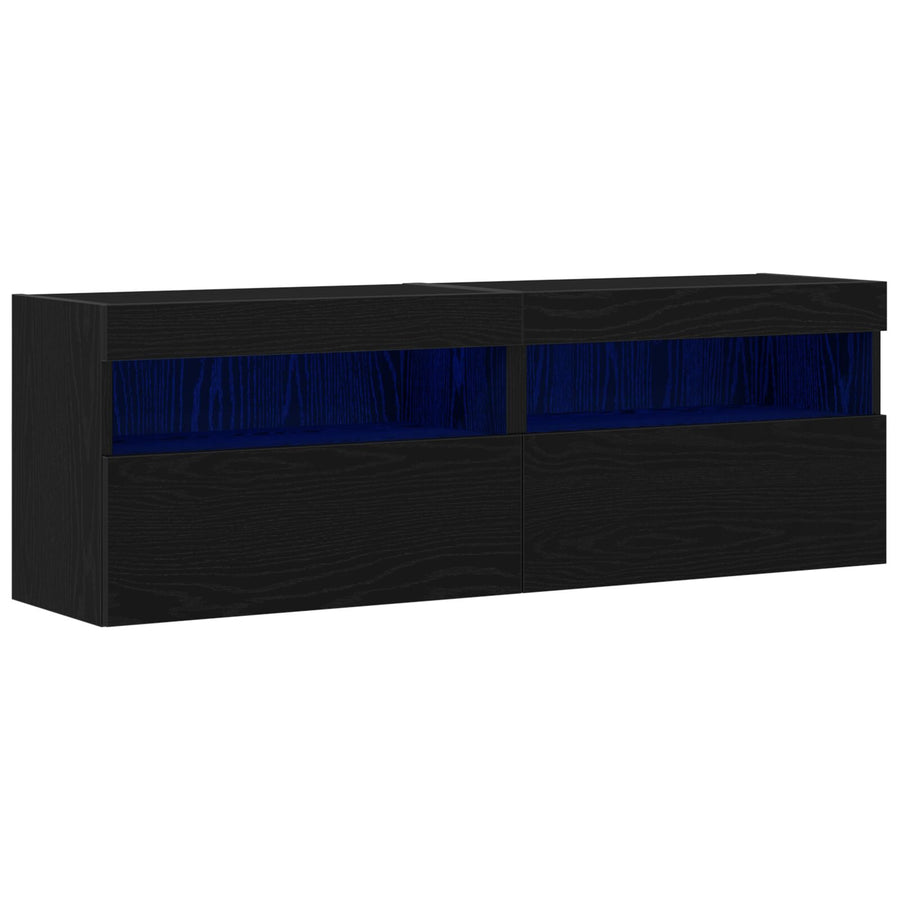 Tv Wandkasten Met Led-Verlichting 2 Stuks Zwart eiken