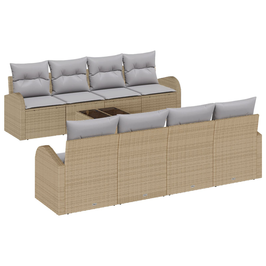 9 Delige Tuin Sofa Set Met Kussens Beige Poly Rattan