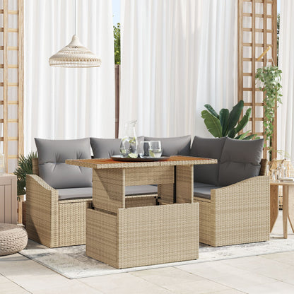 5-Delige Tuindining Set Met Kussens Beige Poly Rattan Acacia
