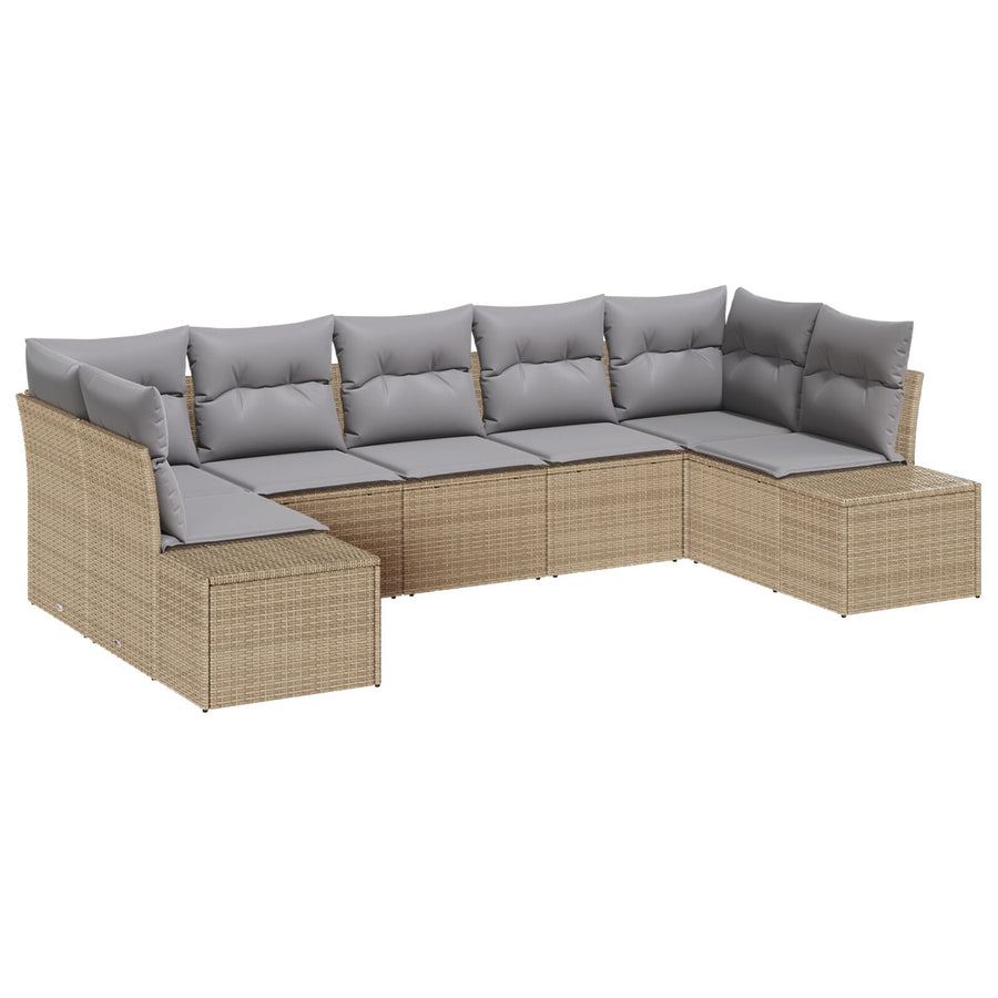 7-Delige Tuinbank Set Met Kussens Beige Poly Rattan