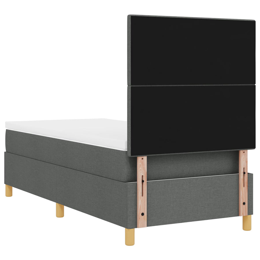 Boxspring Bed Met Matras Donkergrijs Eenpersoons Stof Blauw
