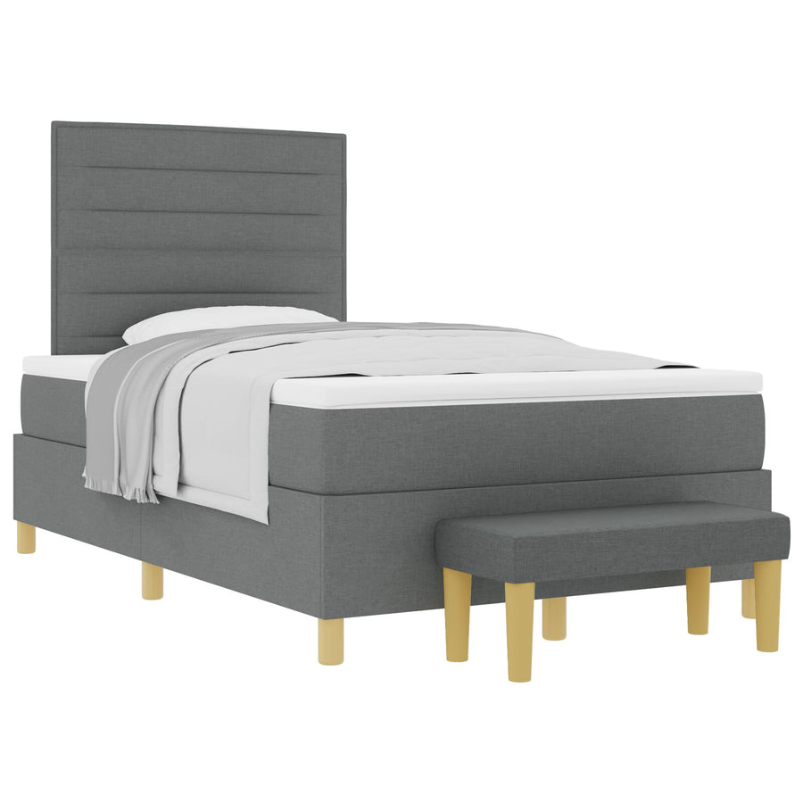 Boxspring Bed Met Matras & Bank Donkergrijs 120X190 Cm Stof Blauw