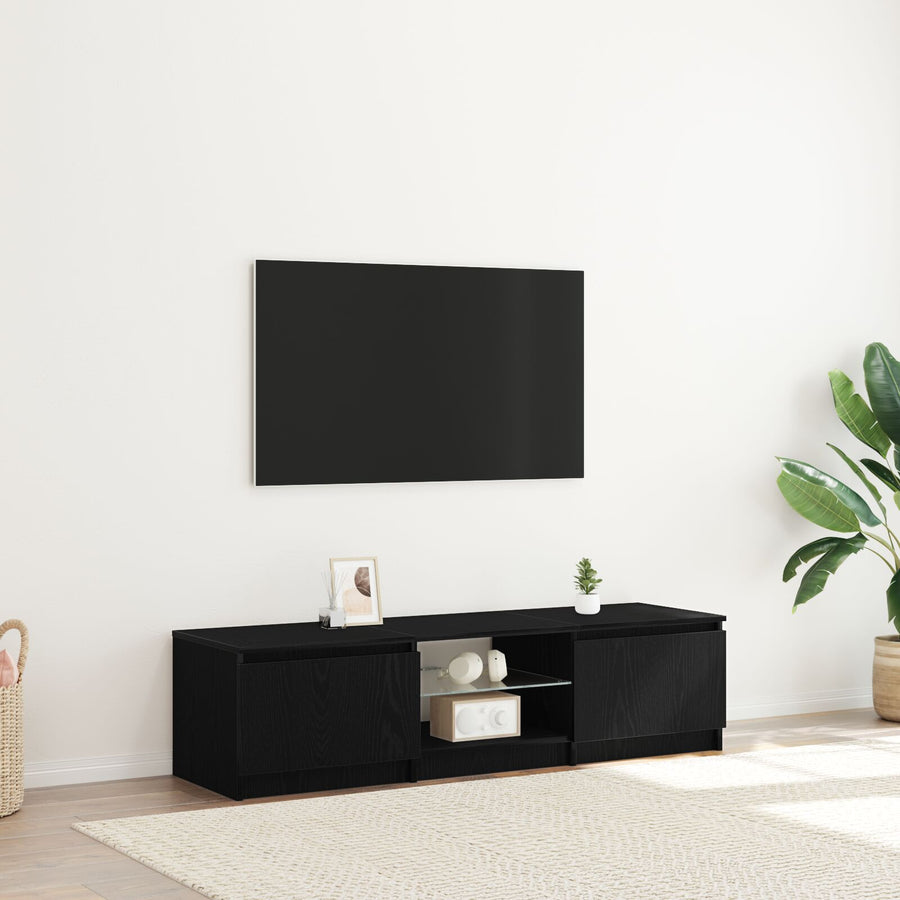 Tv-Meubel Met Led-Verlichting - Zwart Eiken - 140X40X35,5 Cm - Bewerkt Hout