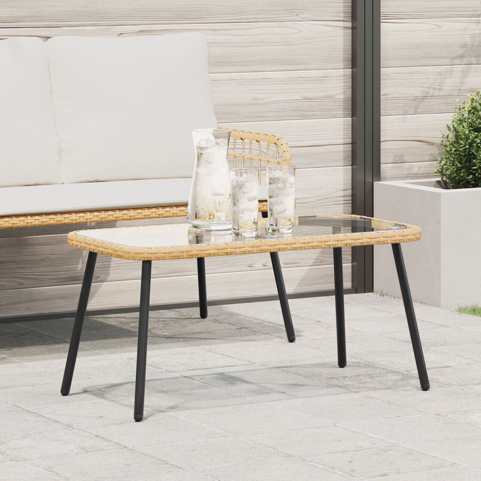 Salontafel 90X45X42 Cm Poly Rattan Natuurlijk