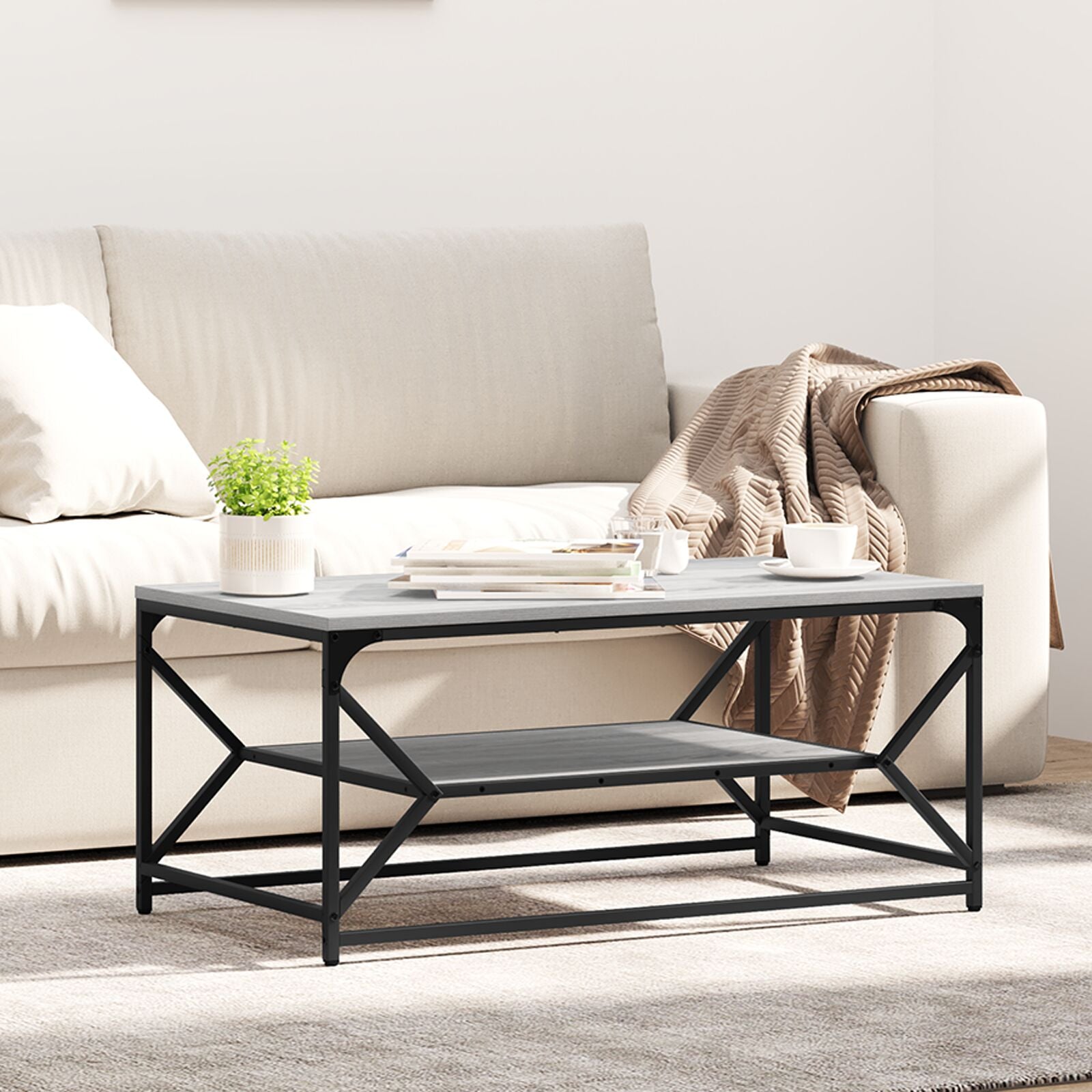 Salontafel Met Plank Bewerkt Hout Grijs sonoma 90 x 50 x 40 cm